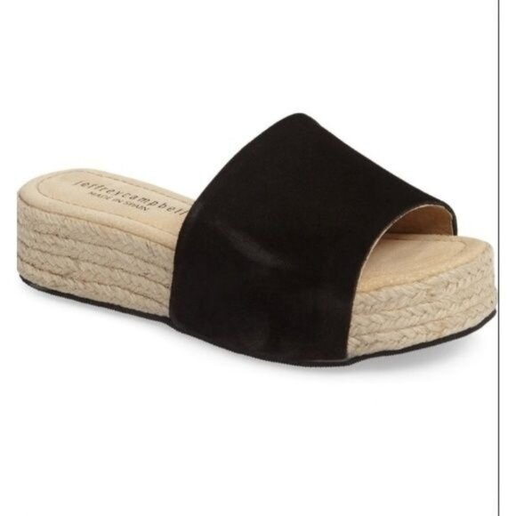 Jeffrey Campbell Black Suede Espadrille Slip-On Platform Sandals - Picture 1 of 7